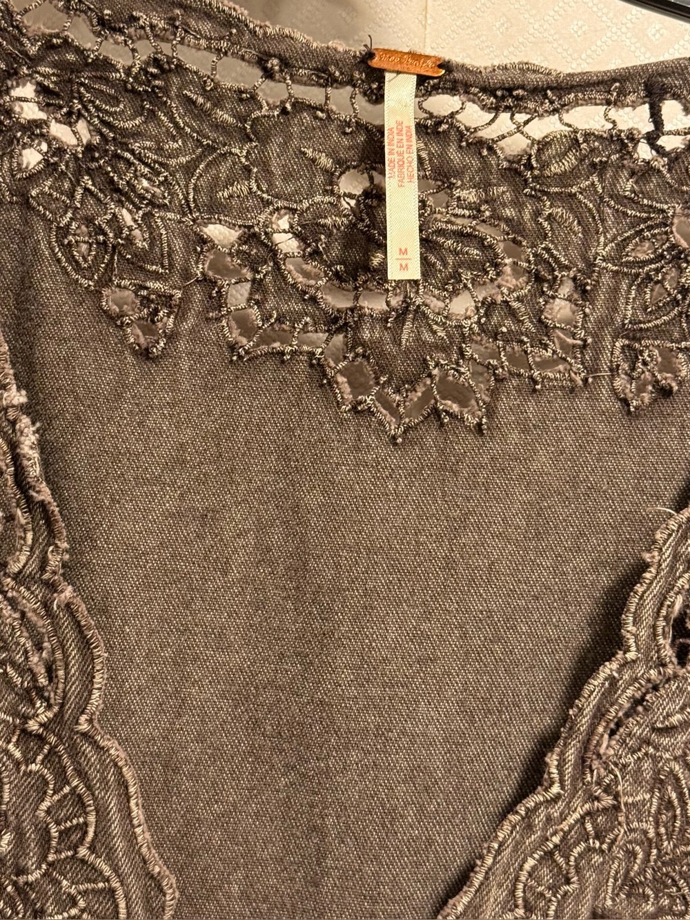Free People Florian Mini Dress Brown Lace Trim Size M - Picture 14 of 14